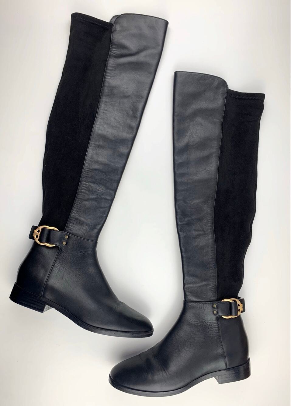 Tory Burch Marsden Over The Knee Black Leather Boots Equestrian Women's 6.5